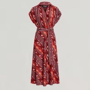 Ralph Lauren Geo-Stripe Belted Crepe Dress